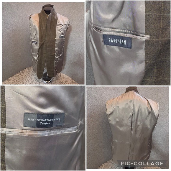 Hart Schaffner Marx Windowpane Plaid Blazer 44L Brown Sport Jacket Parisian Wool - Picture 13 of 16